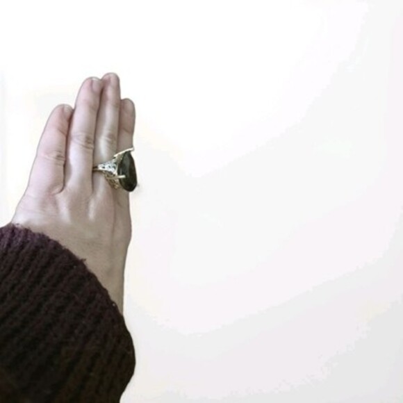 Large Smokey Quartz With Micro Diamond 10k Yellow Gold Cocktail Ring Vintage - Picture 6 of 11